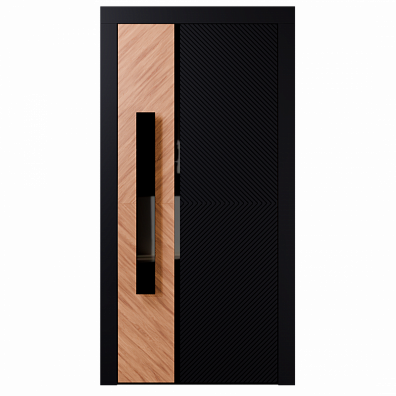 Входная дверь Electrodoors Fusion RAL 9005 со вставкой дерева "Дуб светлый"
